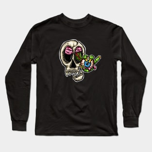 Skull Eyeball and Zombie Fingers Cartoon Logo Sticker Mascot Long Sleeve T-Shirt